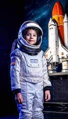 Child Astronaut With Space Shuttle Rocket Ship Aspiring Future Career Job Occupation Concept