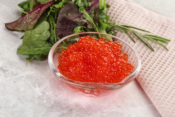 Red caviar in the bowl