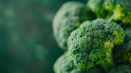 Close-up of fresh broccoli with vibrant green colors, suitable for healthy food concepts, vegetarians, and cooking ingredients.