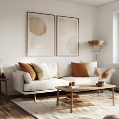 A beautiful and modern living room with a white sofa ai generative