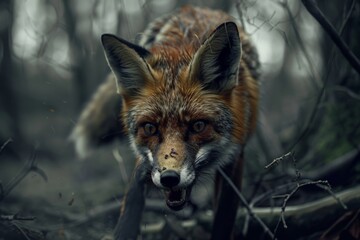 Rabid fox in the woods