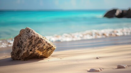 Solitary Sentinel: Rock Perched on Sandy Shore