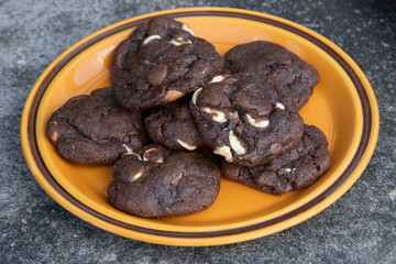 chocolate chip cookies on a plate 