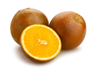 sliced chocolate oranges path isolated on white