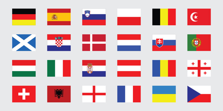 Euro 2024, Flat flags of euro 2024, flags  of 24 participating countries in euro 2024