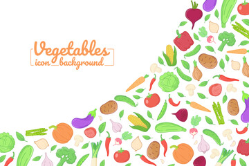 Vegetables flat icons. illustration, card, posters, banners. diagonal background.