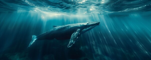 Fototapeta premium A humpback whale gracefully swimming below the waters surface