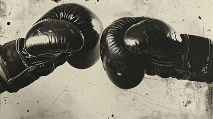 Vintage Boxing Match Poster Design Featuring Classic Black and White Photography of 1940s Boxing Gloves
