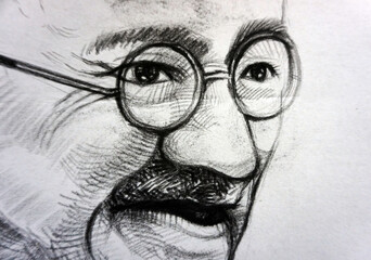Obraz premium professional artist hand drawn sketch creative line drawing man face light and shadow and boy face structure skill draw line fragment of artwork school of art studying academy of art exhibited