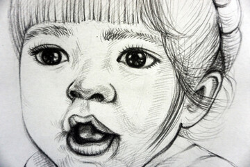 Obraz premium professional artist hand drawn sketch creative line drawing kid girl face light and shadow and lady face structure skill draw line fragment of artwork school of art studying academy of art