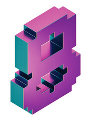 Isometric number 8 in 8-bit pixel style PNG Transparent Isolated on background