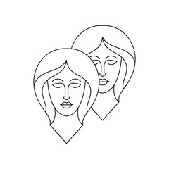 Gemini zodiac sign in line art style on white background.