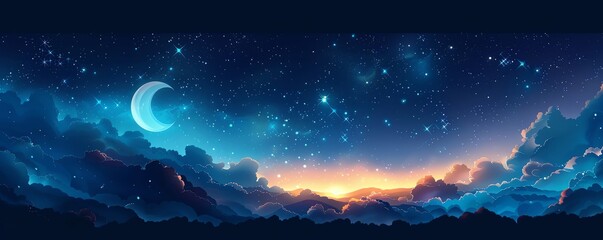 Fototapeta premium A beautiful night sky with a crescent moon and twinkling stars