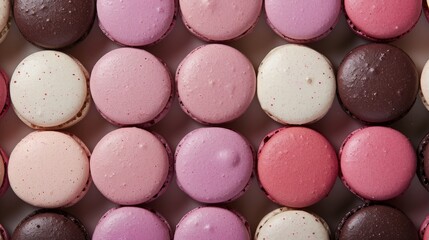Top view of macarons arranged in a pattern, showing the symmetry and geometry of the composition. generative ai