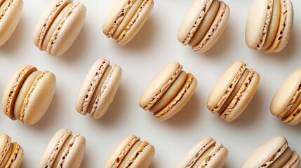 Top view of macarons arranged in a pattern, showing the symmetry and geometry of the composition. generative ai