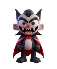 Chibi Cartoon of a Cute Vampire in a Funny 3D Render Illustration for Halloween, Isolated on Transparent Background, PNG