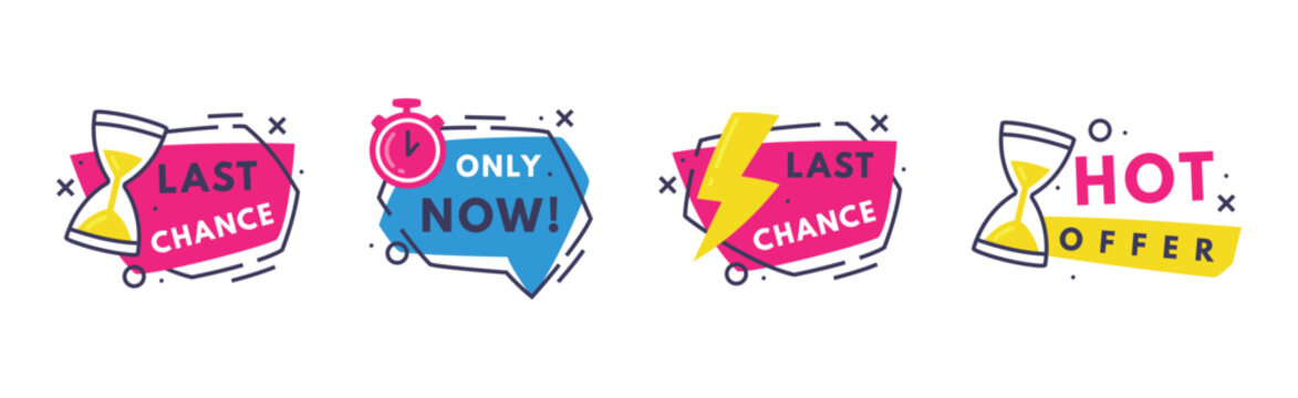 Hot Sale Countdown Badges with Last Offer and Chance Promo Sticker Vector Set