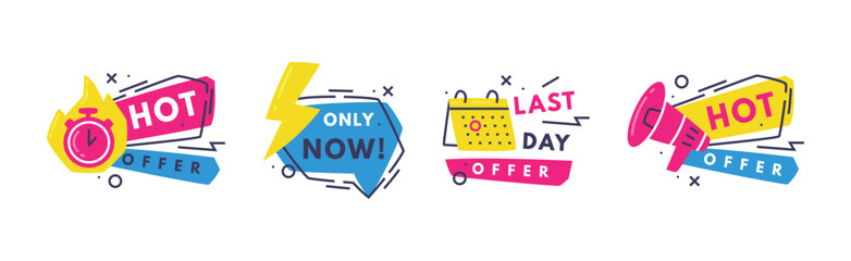 Hot Sale Countdown Badges with Last Offer and Chance Promo Sticker Vector Set