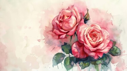 Two pink roses are painted on a white background