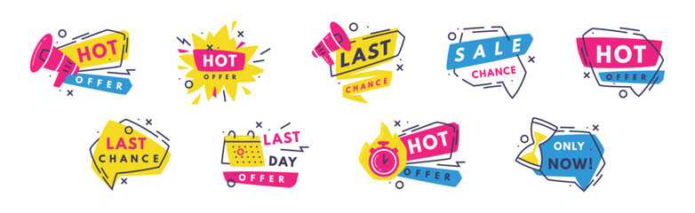 Hot Sale Countdown Badges with Last Offer and Chance Promo Sticker Vector Set
