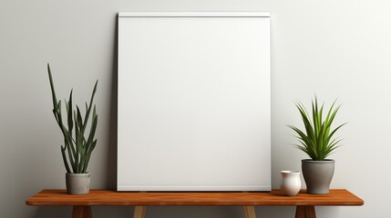 A white empty blank frame mockup stood on a white pedestal against a plain white background.