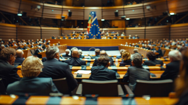 A large crowd of people are sitting in a room, watching a speaker