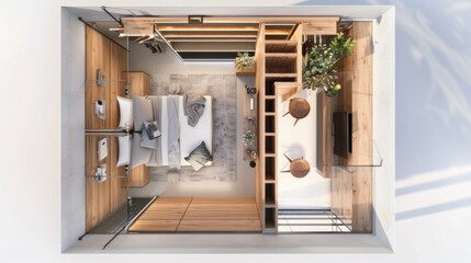 aerial view of wardrobe in bedroom interior design generative ai