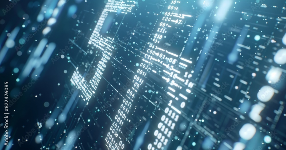 Aufkleber glowing 5g text made of digital data in a futuristic cyber environment
