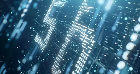 Obraz premium Glowing 5G text made of digital data in a futuristic cyber environment