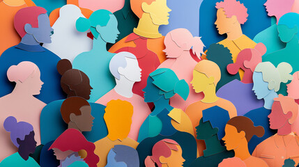 A colorful collage of people's faces, each with a different skin tone