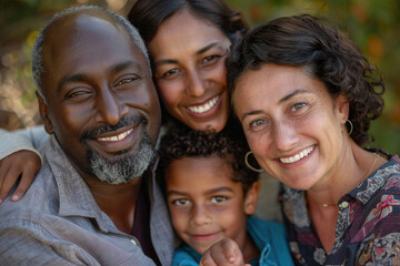 Close-up of a multicultural family smiling together