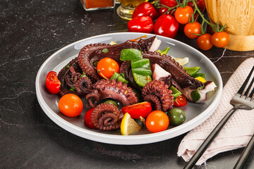 Salad with octopus tentacle and vegetables