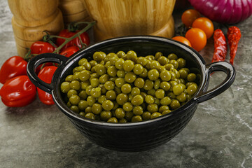 Sweet canned young green peas