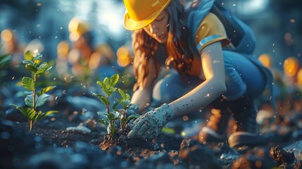 Illustration of Memorial Day volunteer work, 3D cartoon, close-up on efforts, clean and detailed