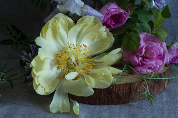 beautiful bouquet of flowers on a wooden background