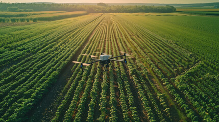 Fototapeta premium A drone is flying over a field of crops