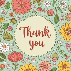 Thank You Message - Hand Lettering of Thankful Card or Gift Card for Print - Social Post for Appreciation - Decorated with Flowers and Leaves