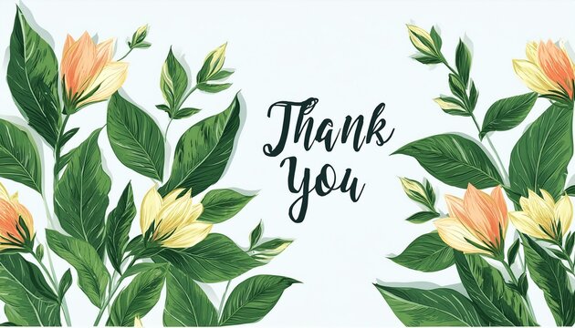 Thank You Message - Hand Lettering of Thankful Card or Gift Card for Print - Social Post for Appreciation - Decorated with Flowers and Leaves
