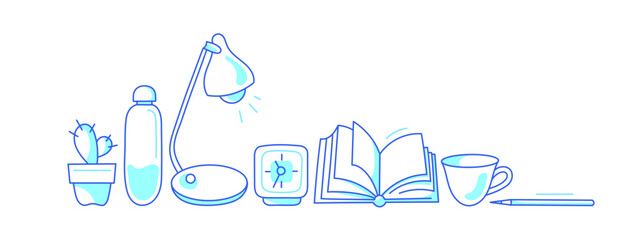 Library and books. Art line sketch border. Symbol
