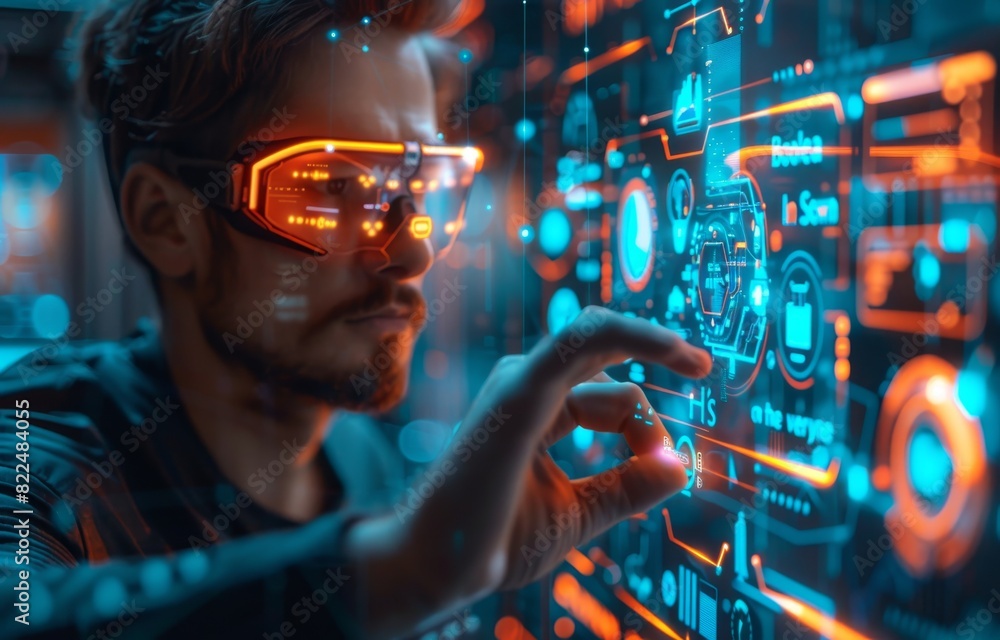 Aufkleber business professional using advanced augmented reality technology for data analysis
