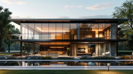 Fototapeta premium Modern Glass House, Contemporary luxury Home Exterior