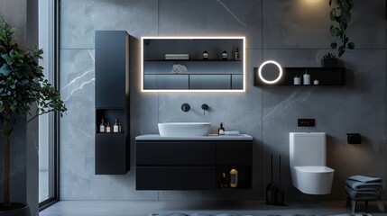 Modern bathroom interior with a sleek design