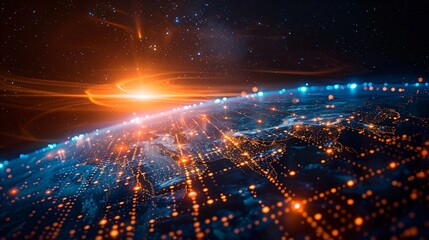 Technology Concept Network Connections Encircling the Earth's Surface