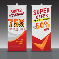 Roll up banner,sale banner ,super offer design template, vertical, corporate background, pull up design, vector, abstract geometric background, modern x-banner and flag-banner,rectangle size.