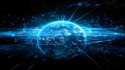 Obraz premium Technology Concept Network Connections Encircling the Earth's Surface