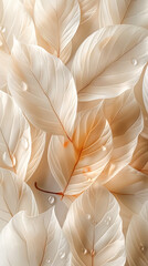 Close up of a leafy plant with a white and gold color scheme.Soft and serene composition.