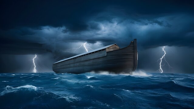 Noah's ark in water. Generative AI