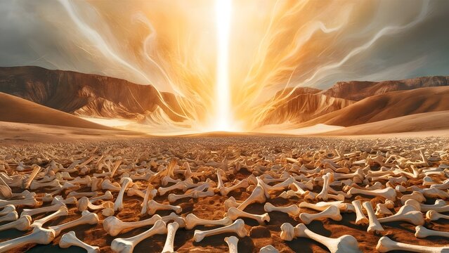 valley of dry bones Ezekiel biblical story. Generative AI