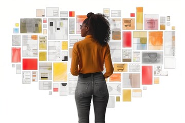 Woman analyzing a wall of digital content