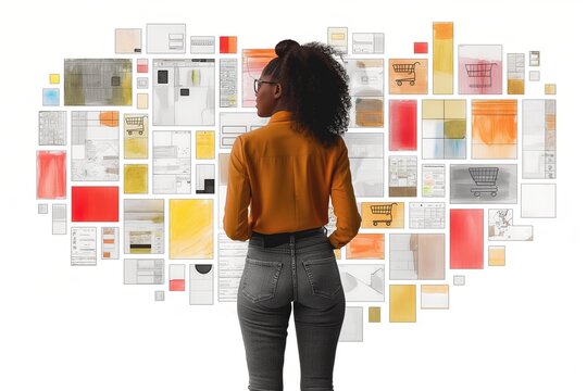 Woman analyzing a wall of digital content